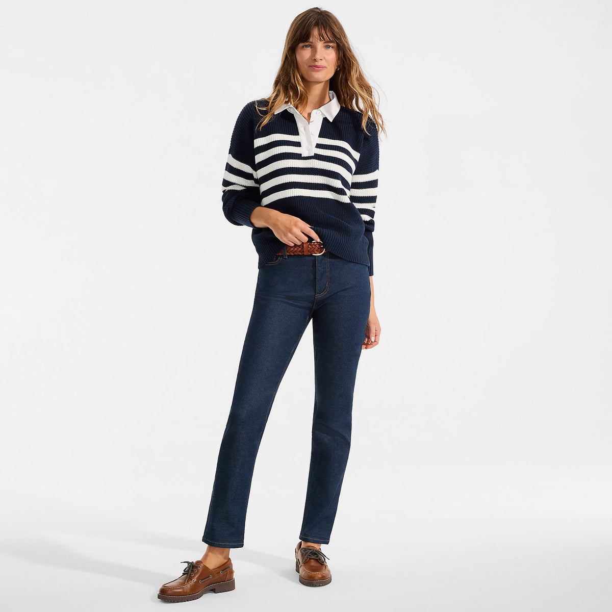 Women's Petite Recover Mid Rise Straight Leg Blue Jeans