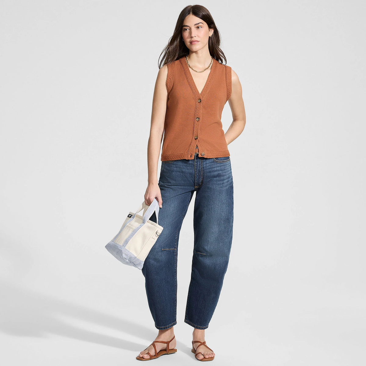 Women's Petite Soft Denim Mid Rise Relaxed Barrel Leg Ankle Jeans