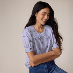 Women's Carefree Cotton Puff Sleeve Statement Collar Shirt