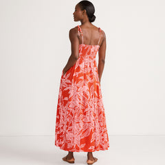 Women's Cotton Voile Vneck Tie Strap Maxi Dress
