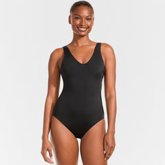 Women's Long Torso Tugless V-Neck High Leg One Piece Swimsuit