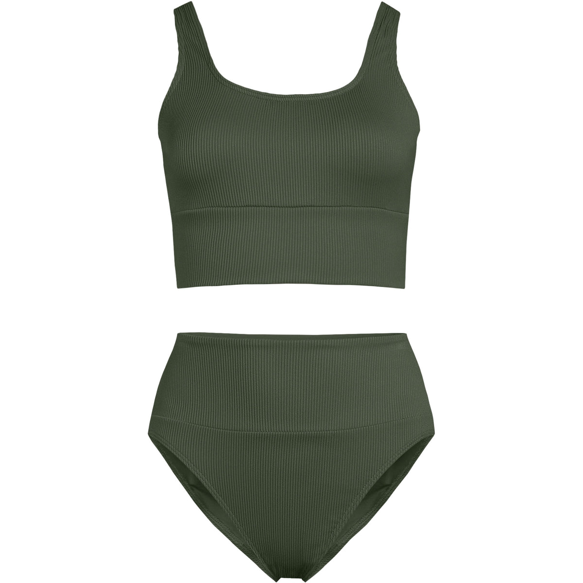Women's Plus Size Tugless Ribbed Midkini and High Waisted Bottom Swimsuit Set