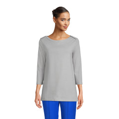 Women's 3/4 Sleeve Heavyweight Jersey Boatneck Button Back Tunic