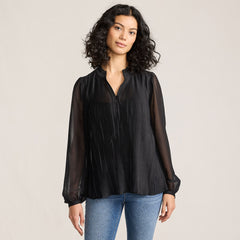 Women's Ruffle Neck Pintuck Sleeve Top