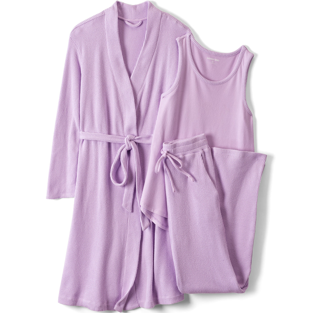 Women's Brushed Cozy Waffle Jersey 3 Piece Pajama Set - Tank Top Pant and Robe