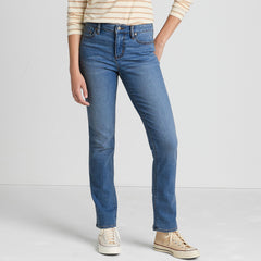 Women's Petite Recover Mid Rise Straight Leg Blue Jeans