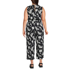 Women's Plus Size Sleeveless Creaseless Wrap Jumpsuit with Smocked Waist