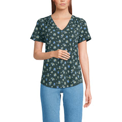 Women's Petite Short Sleeve Lightweight Jersey Gathered Shoulder T-Shirt