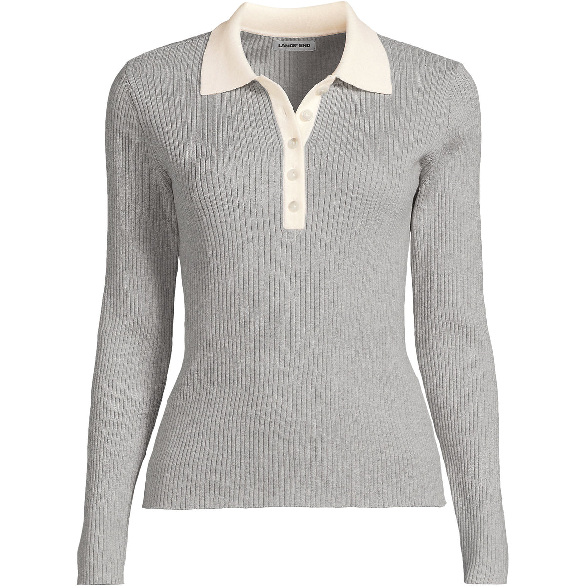 Women's Plus Size Cotton Ribbed Long Sleeve Polo Sweater