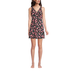 Women's Chlorine Resistant Tummy Control Surplice Wrap Swim Dress One Piece Swimsuit