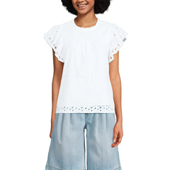 Women's Eyelet Ruffle Sleeve Popover Top