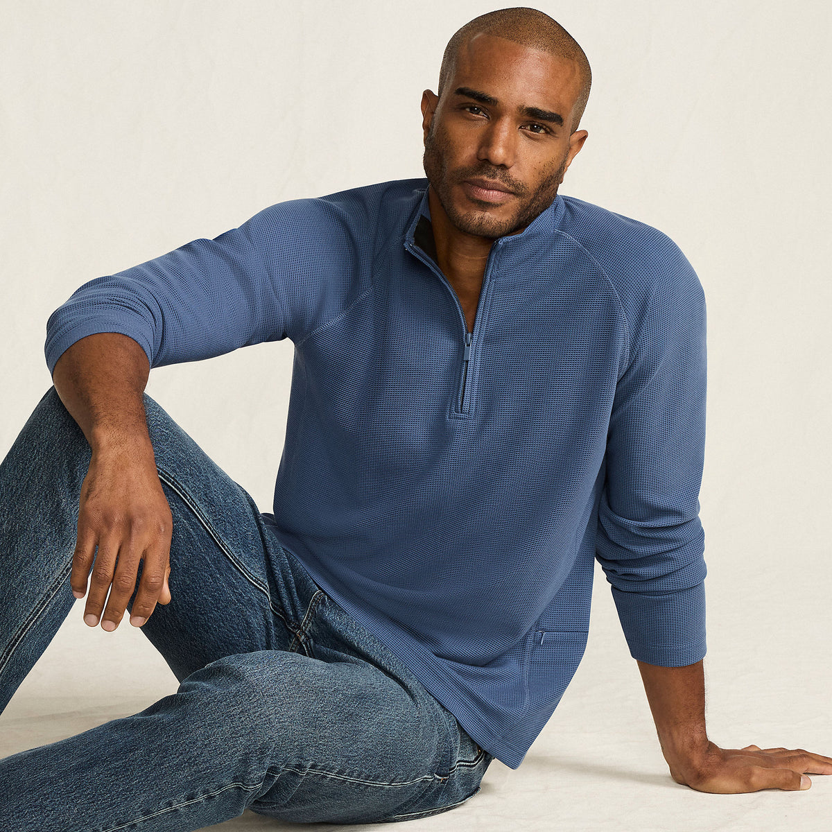 Men's Tall Long Sleeve Waffle Quarter Zip