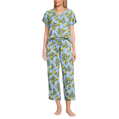 Women's Petite Cooling Pajama Set - Short Sleeve Top and Crop Pants