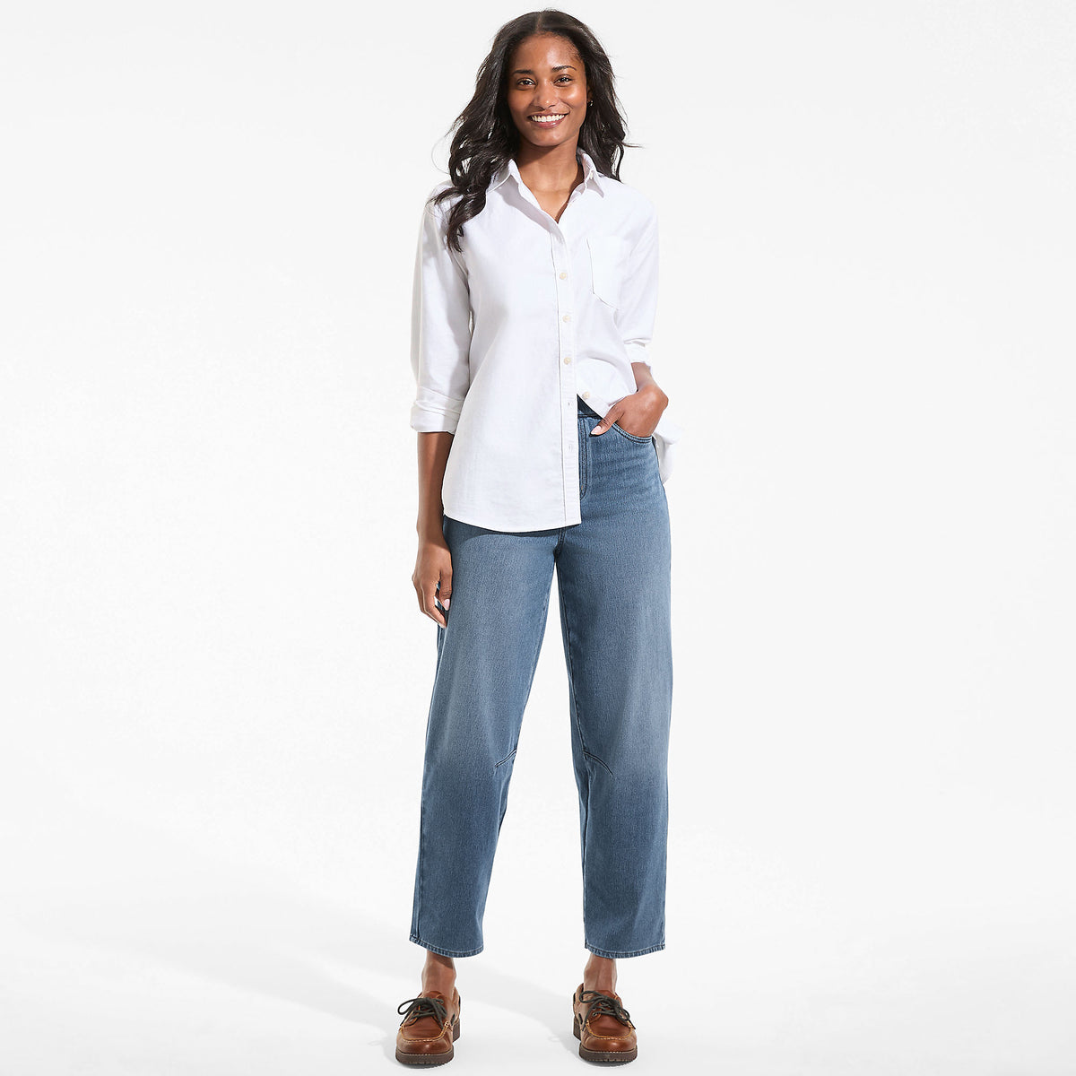 Women's Starfish High Rise Knit Denim Barrel Leg Ankle Jeans