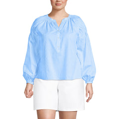 Women's Plus Size Cotton Voile Long Sleeve Raglan Smocked Top