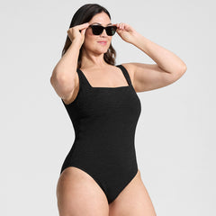 Womens Plus Size Boucle Square Neck Scoop Back One Piece Swimsuit