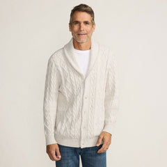 Men's Long Sleeve Cotton Blend Cable Shawl Cardigan