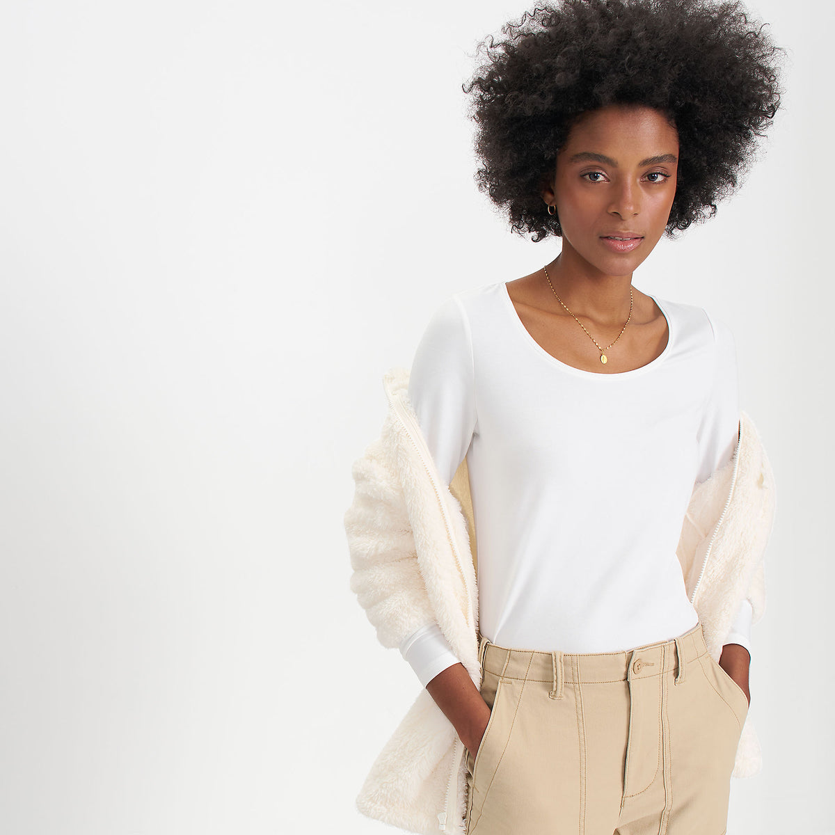 Women's Lightweight Jersey Skimming Long Sleeve Scoop Neck T-shirt