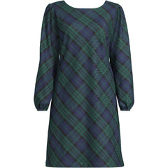 Women's Brushed Flannel Scoop Neck Long Sleeve Above Knee Dress
