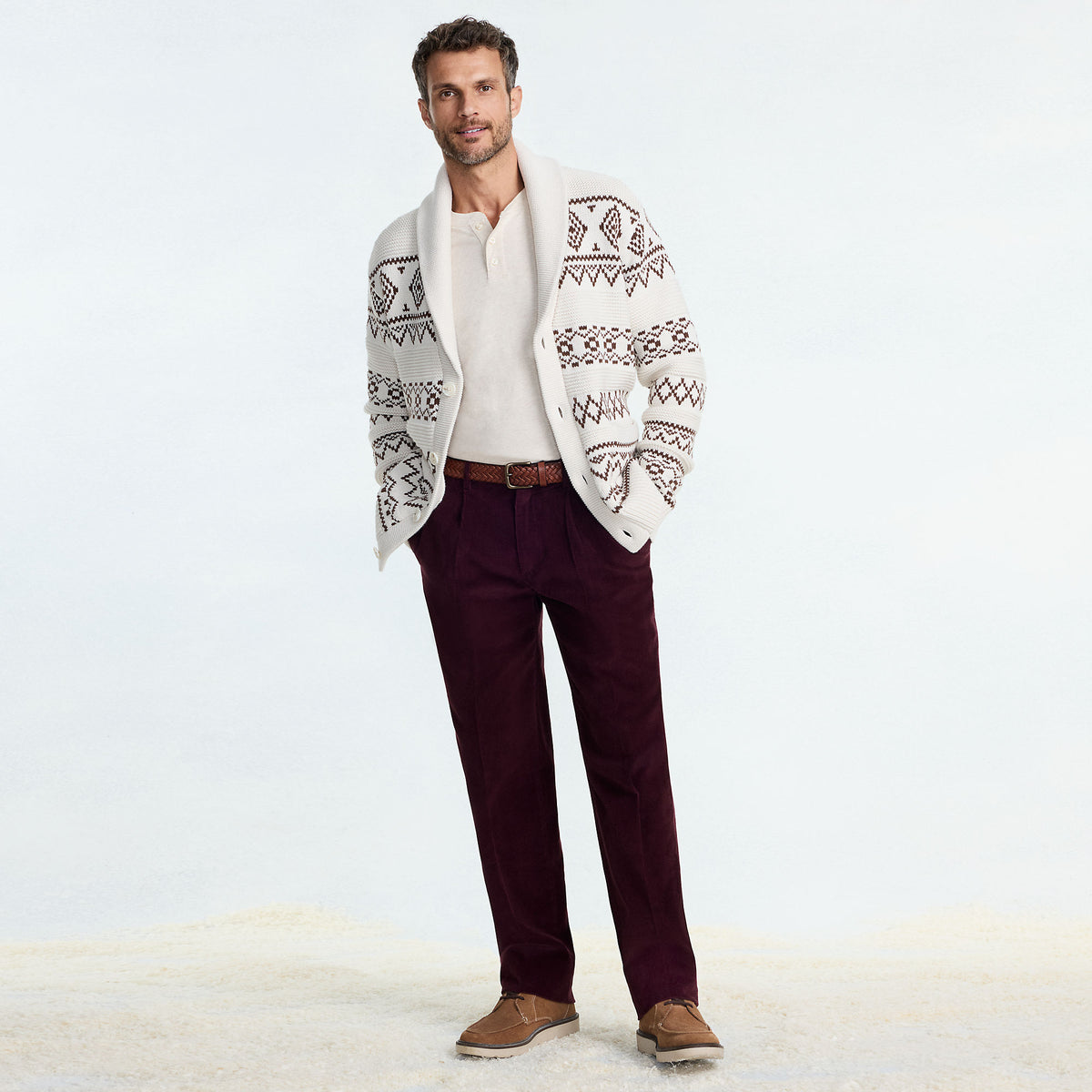 Men's Corduroy Comfort Waist Classic Fit Pleated Front Pant