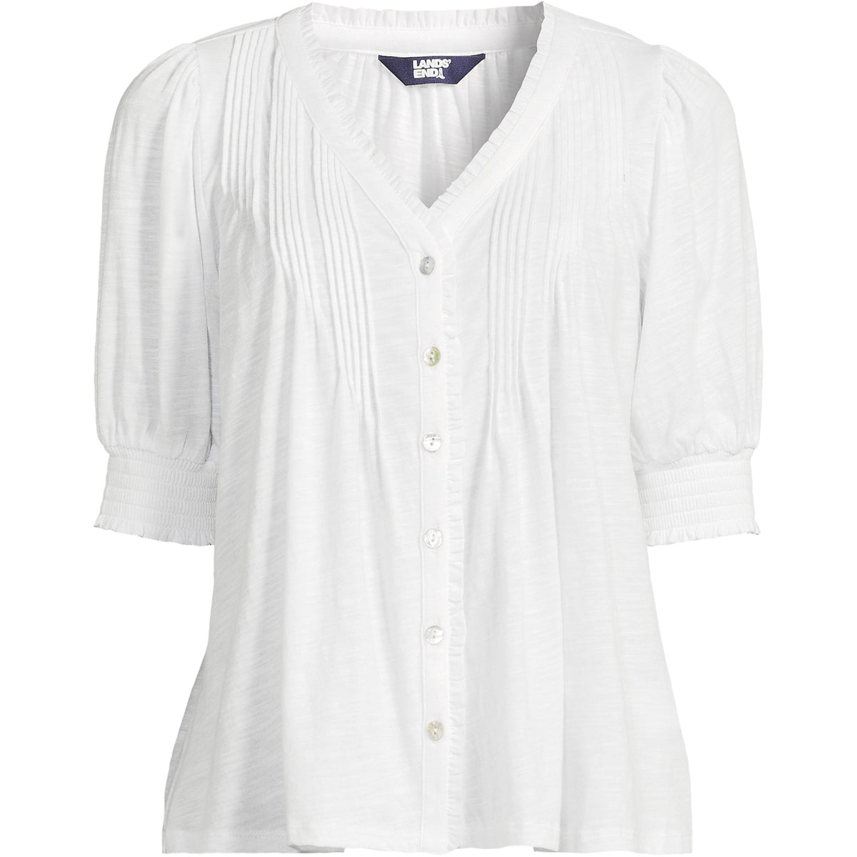 Women's Button Pintuck Puff Sleeve Top