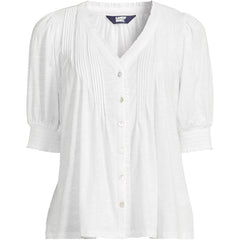 Women's Button Pintuck Puff Sleeve Top