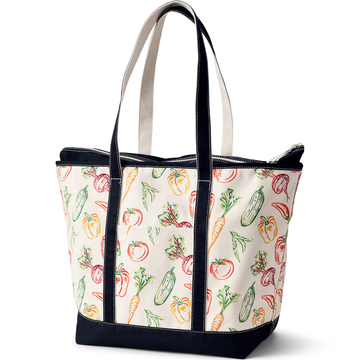 Extra Large Print 5 Pocket Zip Top Long Handle Canvas Tote Bag