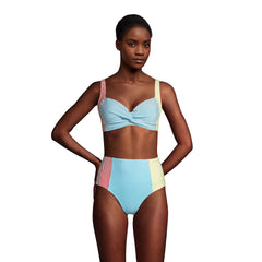 Women's DD-Cup Chlorine Resistant Twist Underwire Bikini Top Swimsuit Adjustable Straps Seersucker