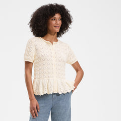 Women's Drifter Pointelle Ruffle Hem Cardigan Sweater