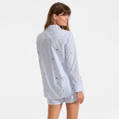 Women's Poplin Long Sleeve Button Front Sleep Top