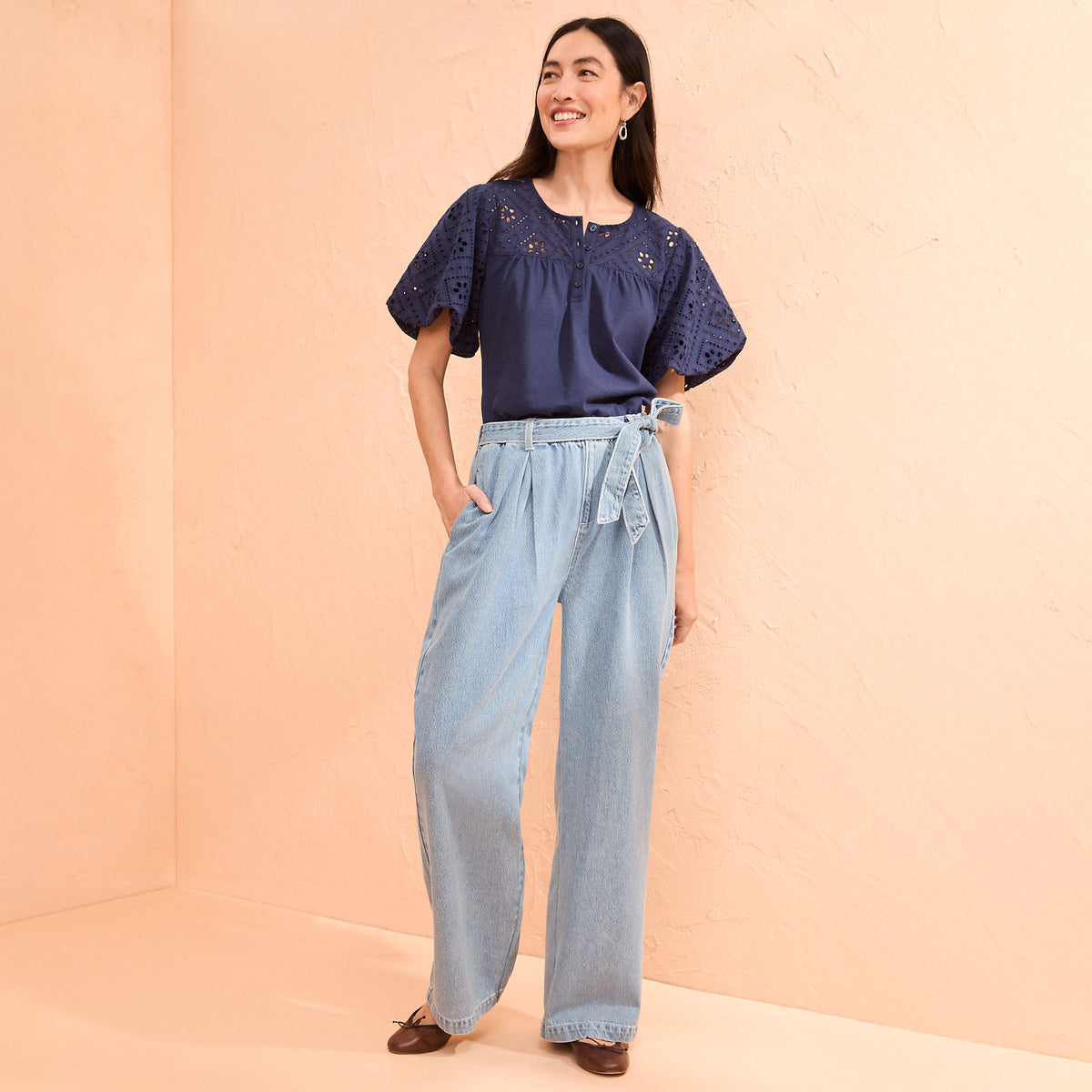 Women's Tall High Ridge Twill Pull On Pleated Wide Leg Pants