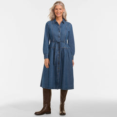 Women's Petite Denim Button Front Midi Shirt Dress