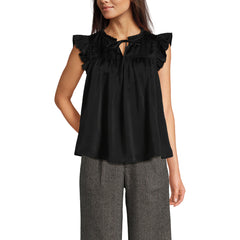 Women's Split Neck Satin Ruffle Blouse