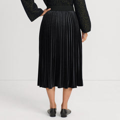 Women's Knit Velvet Pleated Midi Skirt
