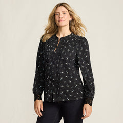 Women's Lightweight Jersey Long Sleeve Button Front Pintuck Top