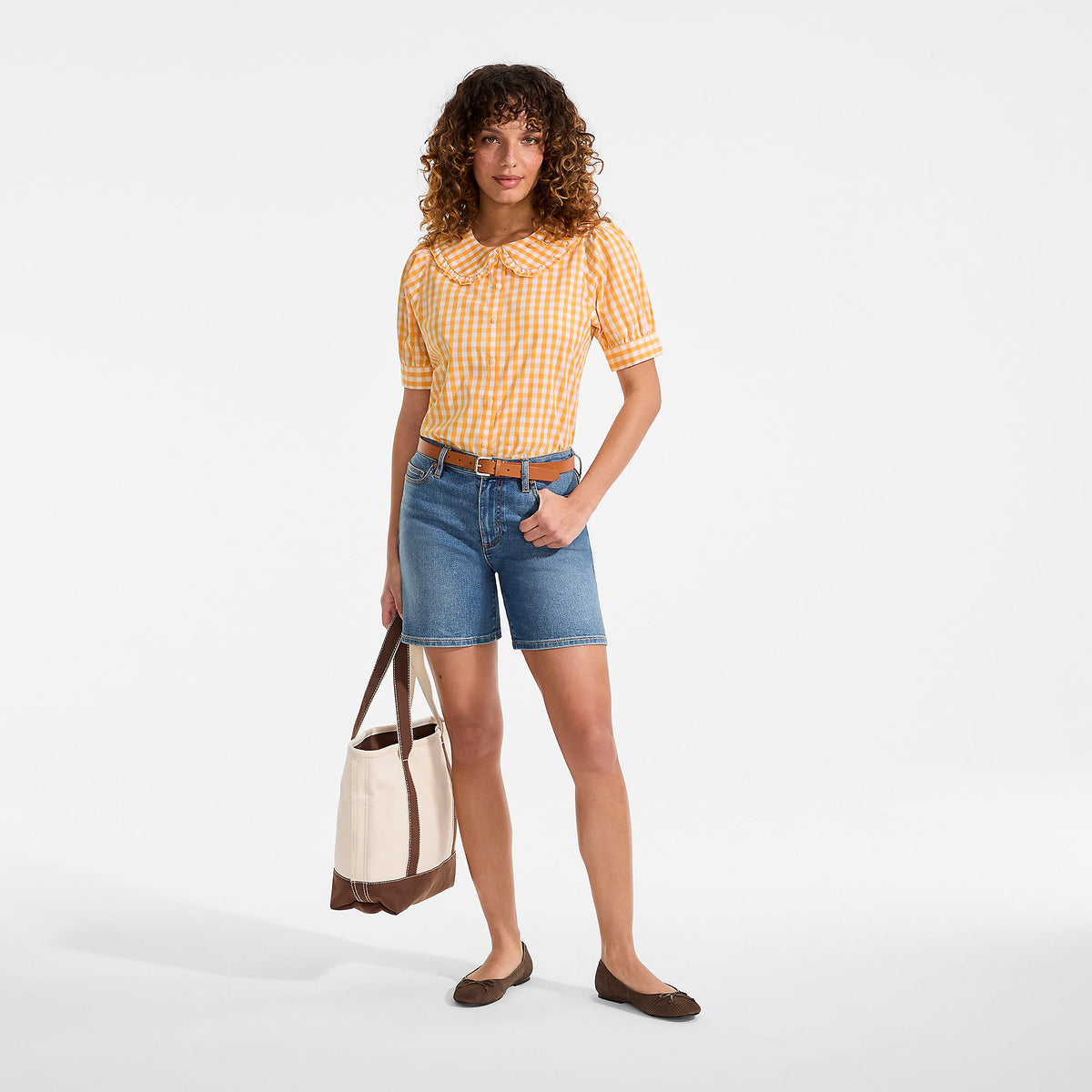 Women's Carefree Cotton Puff Sleeve Statement Collar Shirt
