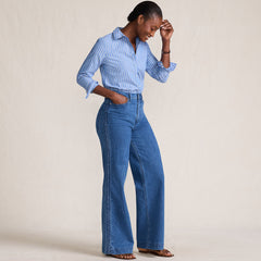 Women's Soft Denim High Rise Wide Leg Braided Jeans
