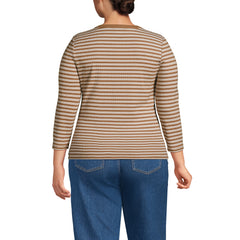Women's Plus Size 3/4 Sleeve Polished Rib Henley Top