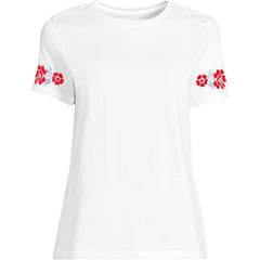 Women's Short Sleeve Supima Cotton Embroidered Crew Neck T Shirt
