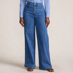 Women's Soft Denim High Rise Wide Leg Braided Jeans