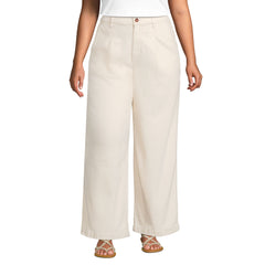 Women's Plus Size High Rise Soft Denim Pleated Wide Leg Trousers