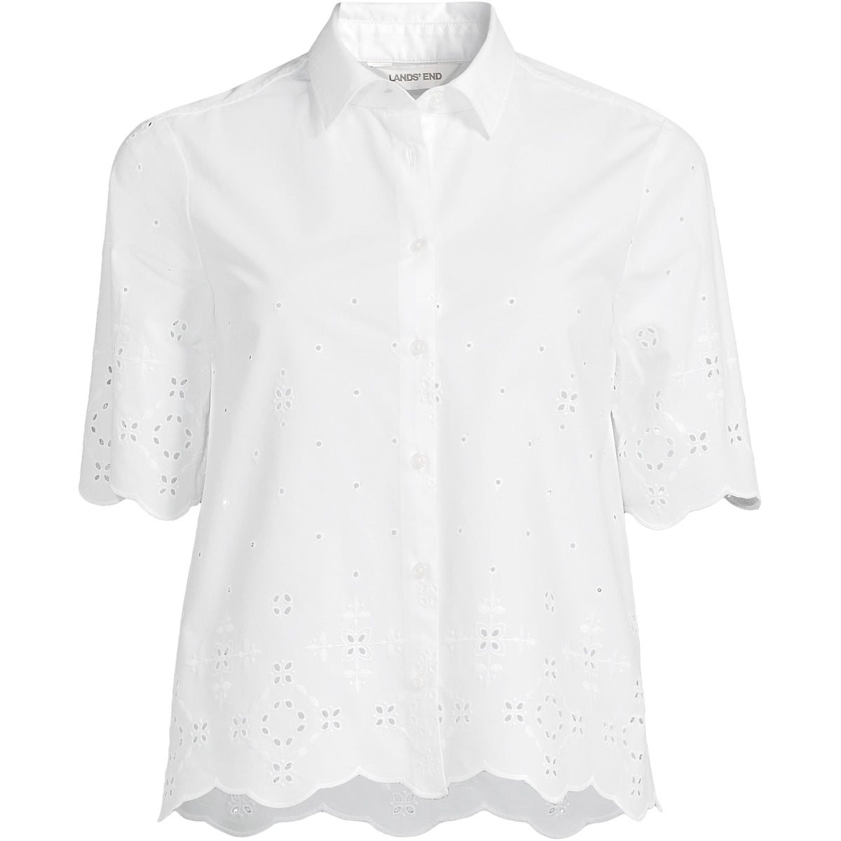 Women's Plus Size Poplin Eyelet Button Front Shirt