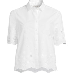 Women's Plus Size Poplin Eyelet Button Front Shirt