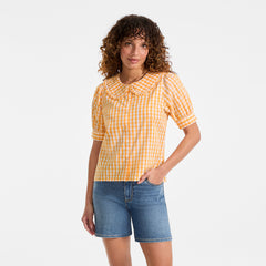 Women's Carefree Cotton Puff Sleeve Statement Collar Shirt