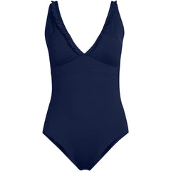 Women's Long Torso LE x T and T The Tegan Ruffle V-Neck Plunge One Piece