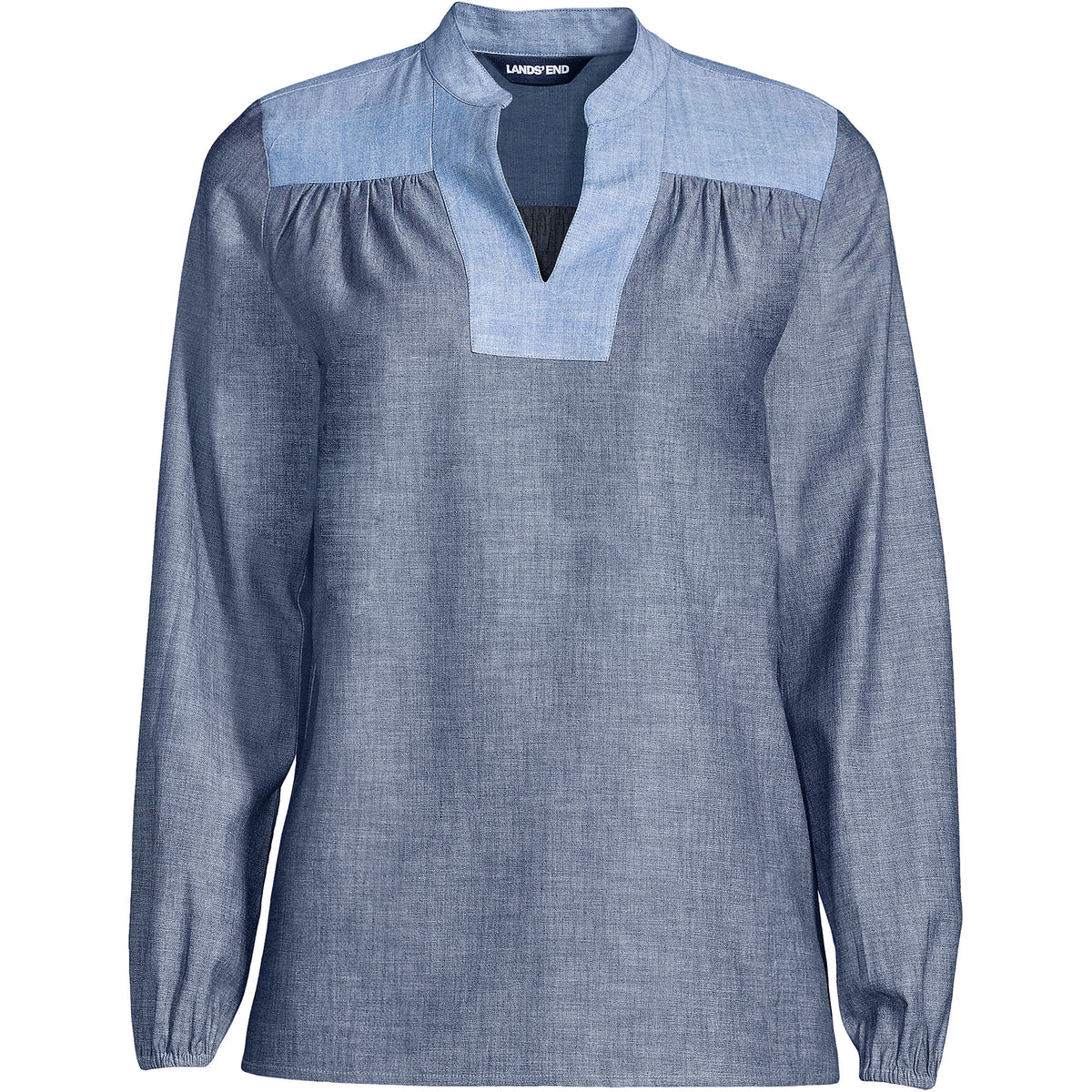 Women's Chambray Mix Peasant Top