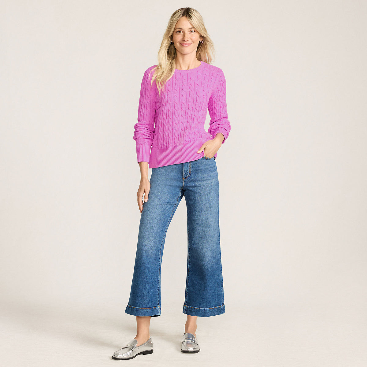 Women's Petite Recover Denim High Rise Wide Leg Crop Jeans