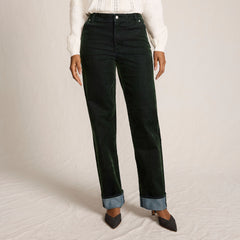 Women's Flocked Denim Mid Rise Relaxed Straight Leg Cuff Jeans