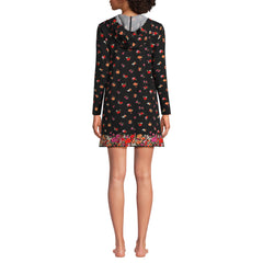 Women's Petite Cotton Jersey Long Sleeve Hooded Swim Cover-up Dress
