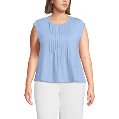 Women's Plus Size Cap Sleeve Lightweight Jersey Pintuck Swing Top